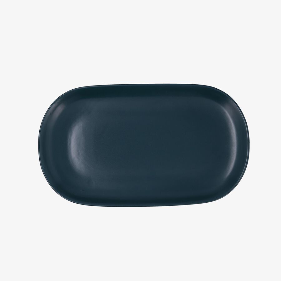 Fuente oval azul de cer&aacute;mica Azura 31x18cm
