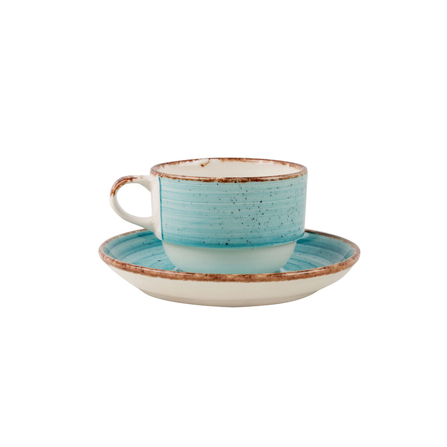 Taza de t&eacute; azul con plato de porcelana 23cl
