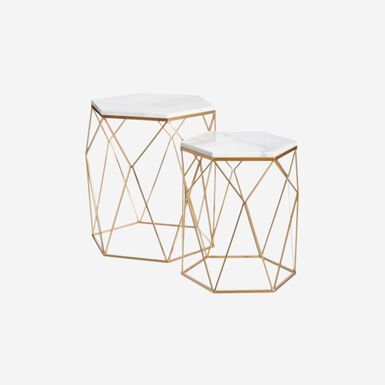 Set de 2 mesas auxiliares de m&aacute;rmol doradas &Oslash;55/45cm