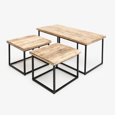 Conjunto de 3 mesas auxiliares de madera de mango Bremen