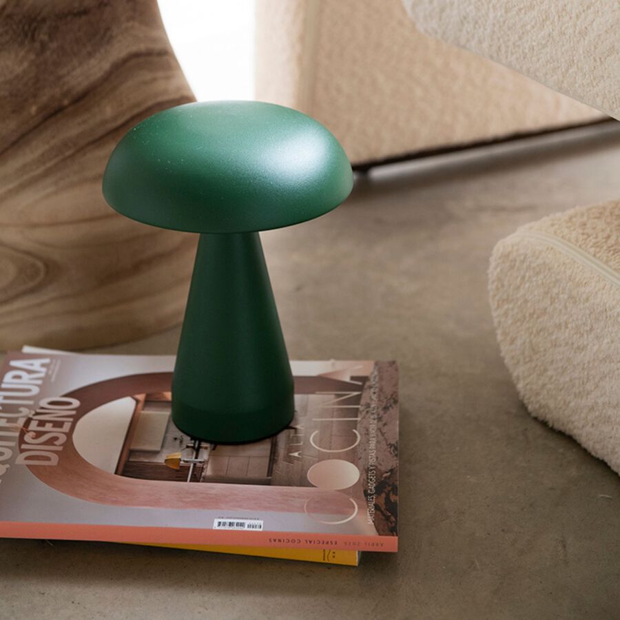 Lámpara de mesa inalámbrica LED recargable verde Seta Ø15x21cm