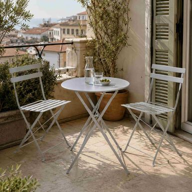 Set de jard&iacute;n de mesa y 2 sillas de acero gris oscuro Bistro