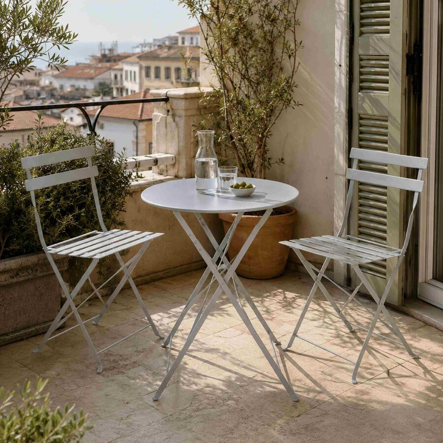 Set de jard&iacute;n de mesa y 2 sillas de acero gris oscuro Bistro