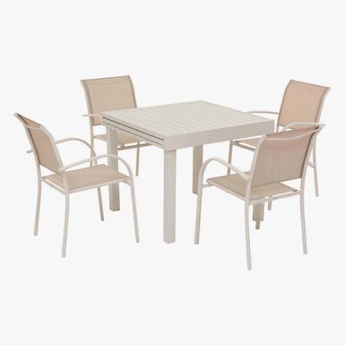 Mesa de comedor de jard&iacute;n extensible de aluminio crema Piazor 90x90x76cm