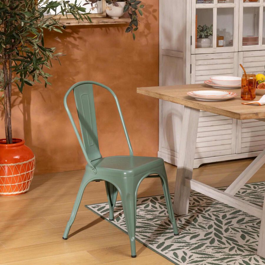 Silla de comedor verde de metal Favel 