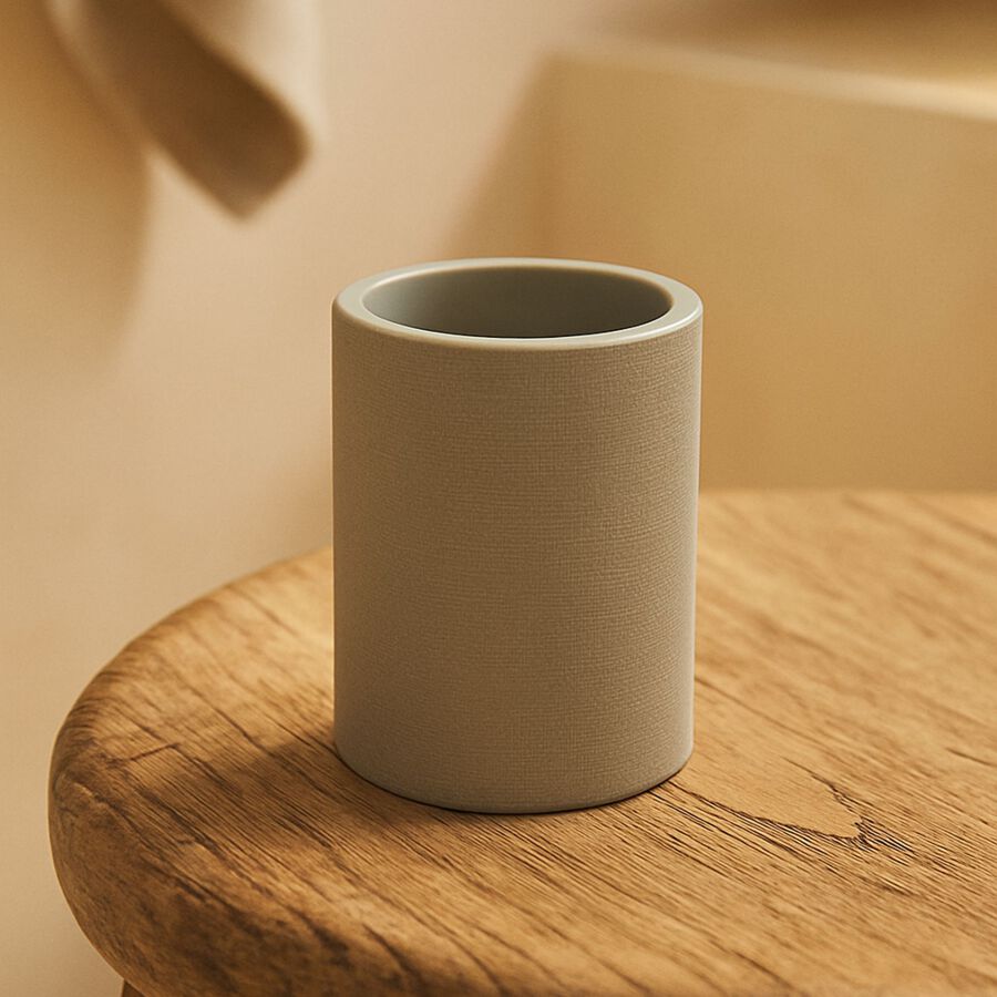 Vaso portacepillos de resina beige Dain &Oslash;8x10cm