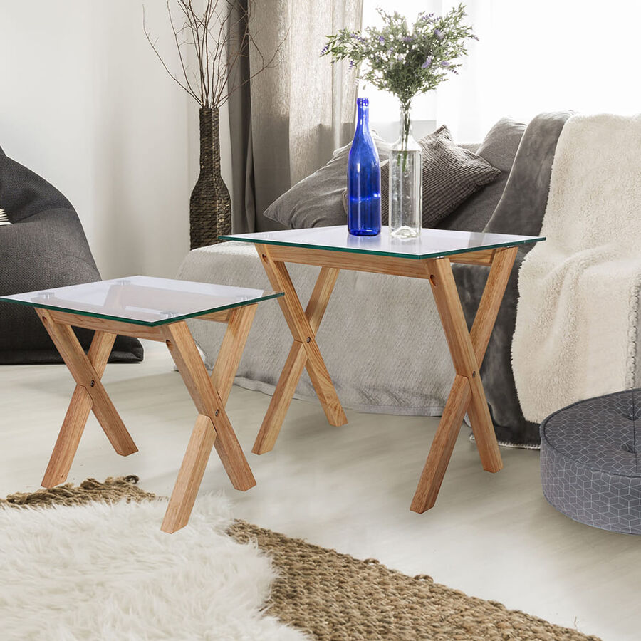 Conjunto de 2 mesas auxiliares nido de cristal