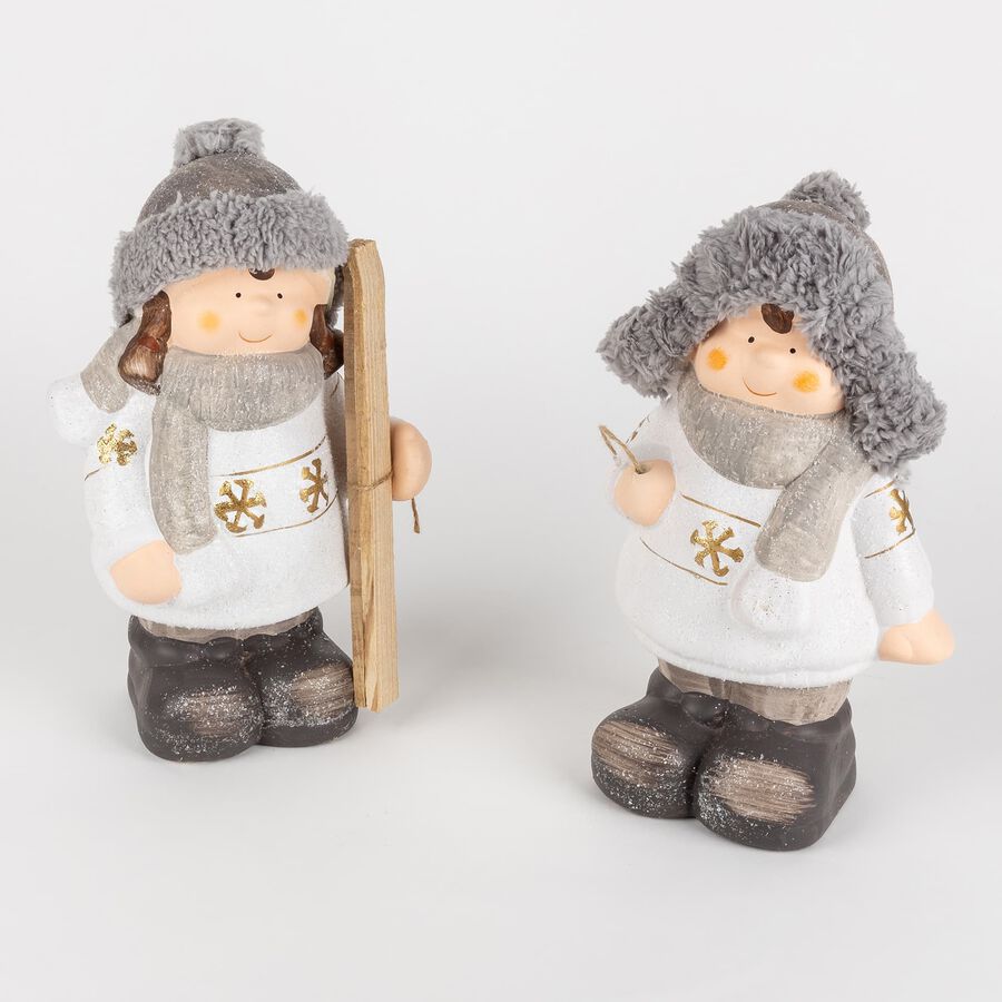 Ni&ntilde;o con gorro y esqu&iacute;s de cer&aacute;mica 26cm