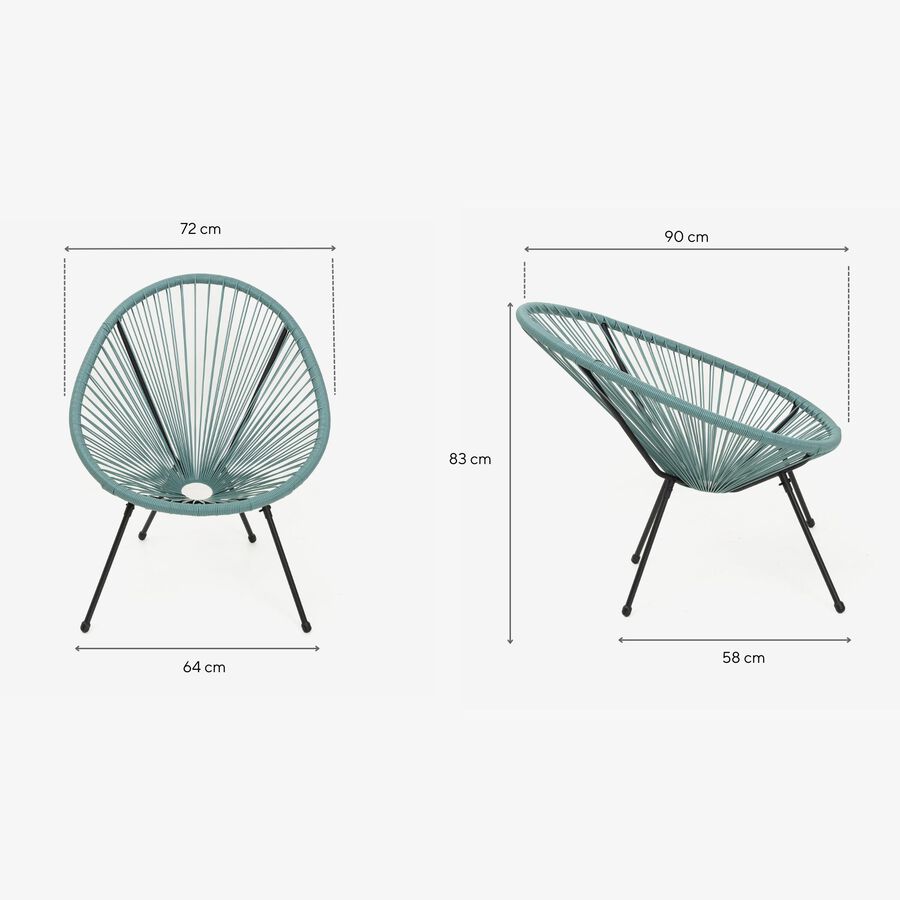 Silla de jardín de ratán sintético verde agua Acapulco 72x90x83cm