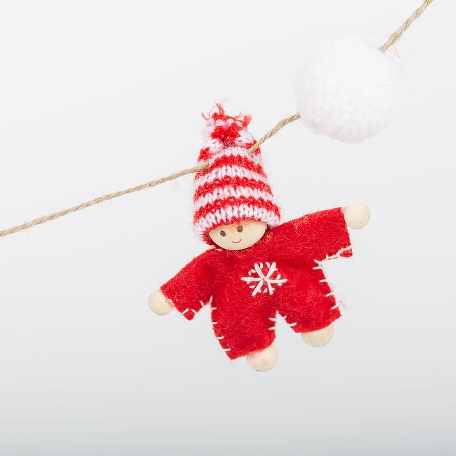 Guirnalda mu&ntilde;ecos de fieltro blanco y rojo 125cm