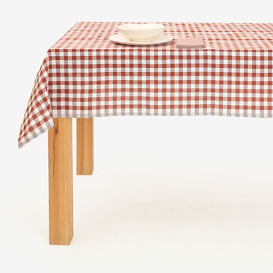 Mantel de algod&oacute;n cuadros cobre Amalfi 150x200cm