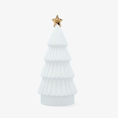 Figura decorativa de &aacute;rbol de Navidad de porcelana blanca con luz LED &Oslash;10x23cm