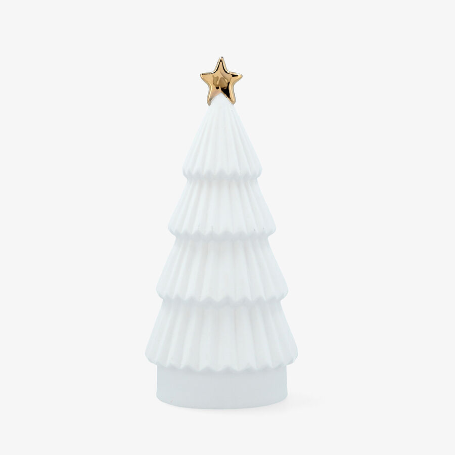 Figura decorativa de &aacute;rbol de Navidad de porcelana blanca con luz LED &Oslash;10x23cm
