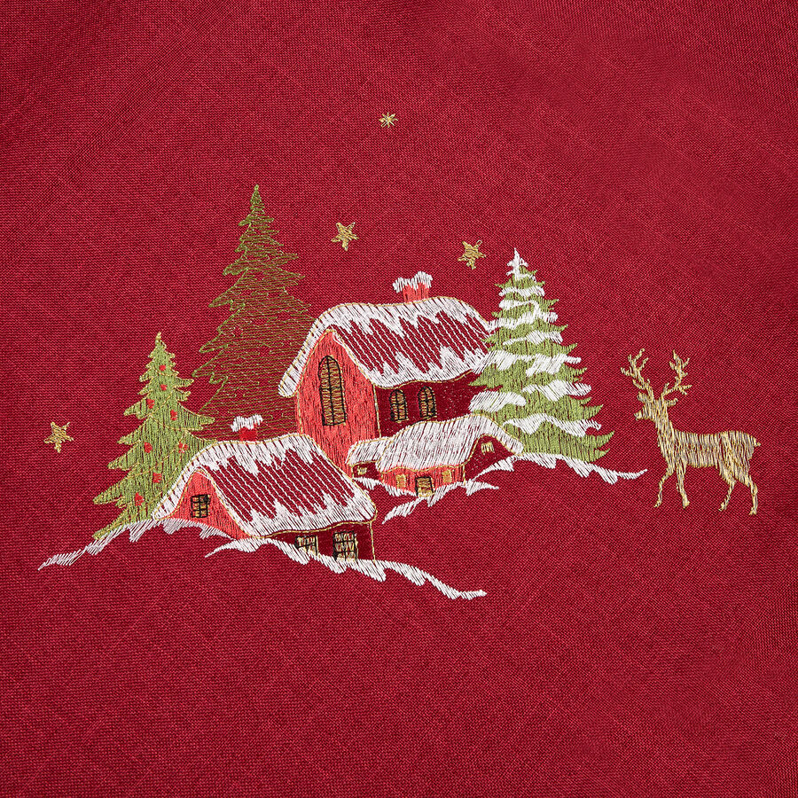 Mantel rojo bordado Pueblo 150x250cm