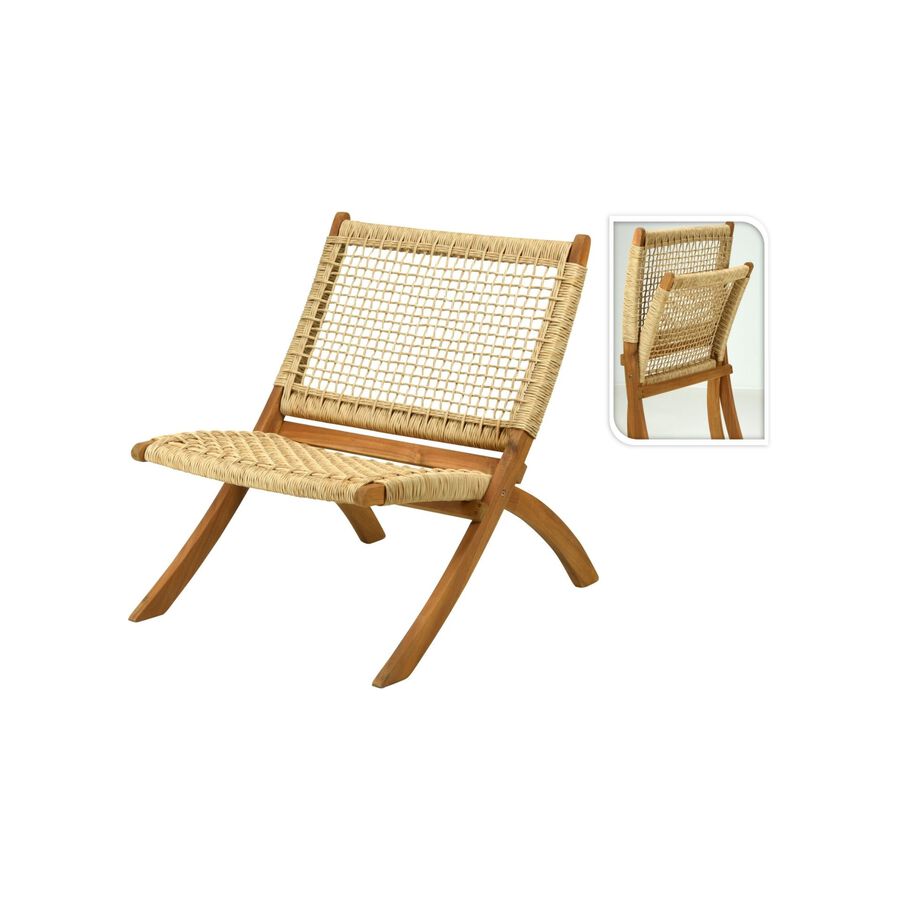 Butaca plegable de madera de acacia y ratán Amira 62x24x100cm