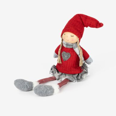 Figura decorativa Muñeca niña sentada con vestido 46cm