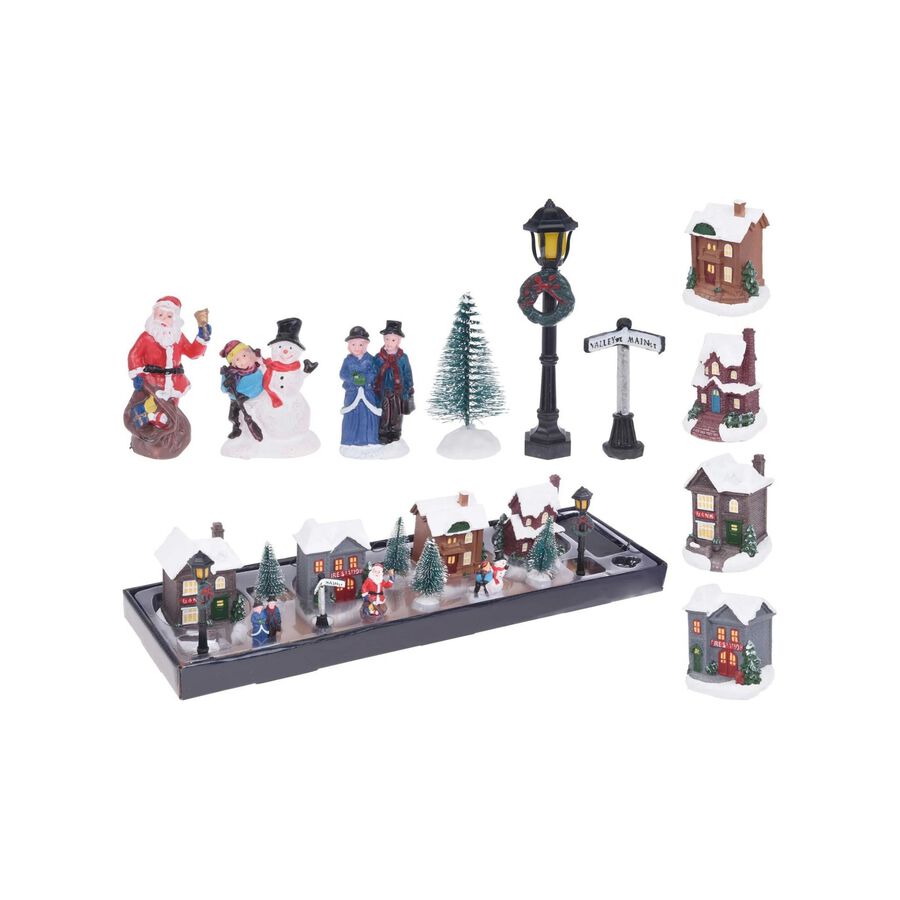 Figura decorativa con luz LED Pueblo navideño