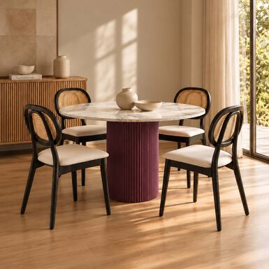 Silla de comedor de rat&aacute;n y lino Cibran 46x42x85cm Clau&Chloe
