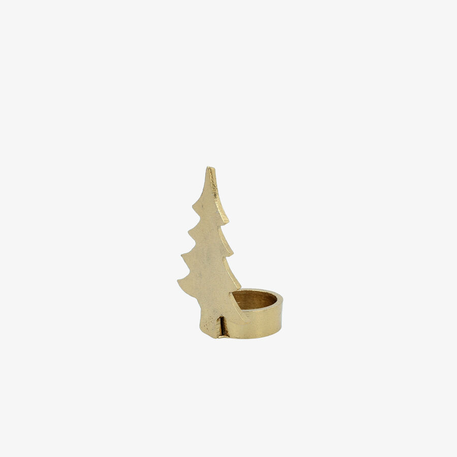 Portavelas &aacute;rbol de Navidad dorado para vela de t&eacute;