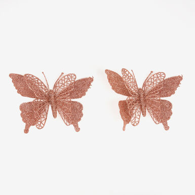 Set de 2 adornos colgantes Mariposas con clip rosas 16x11cm