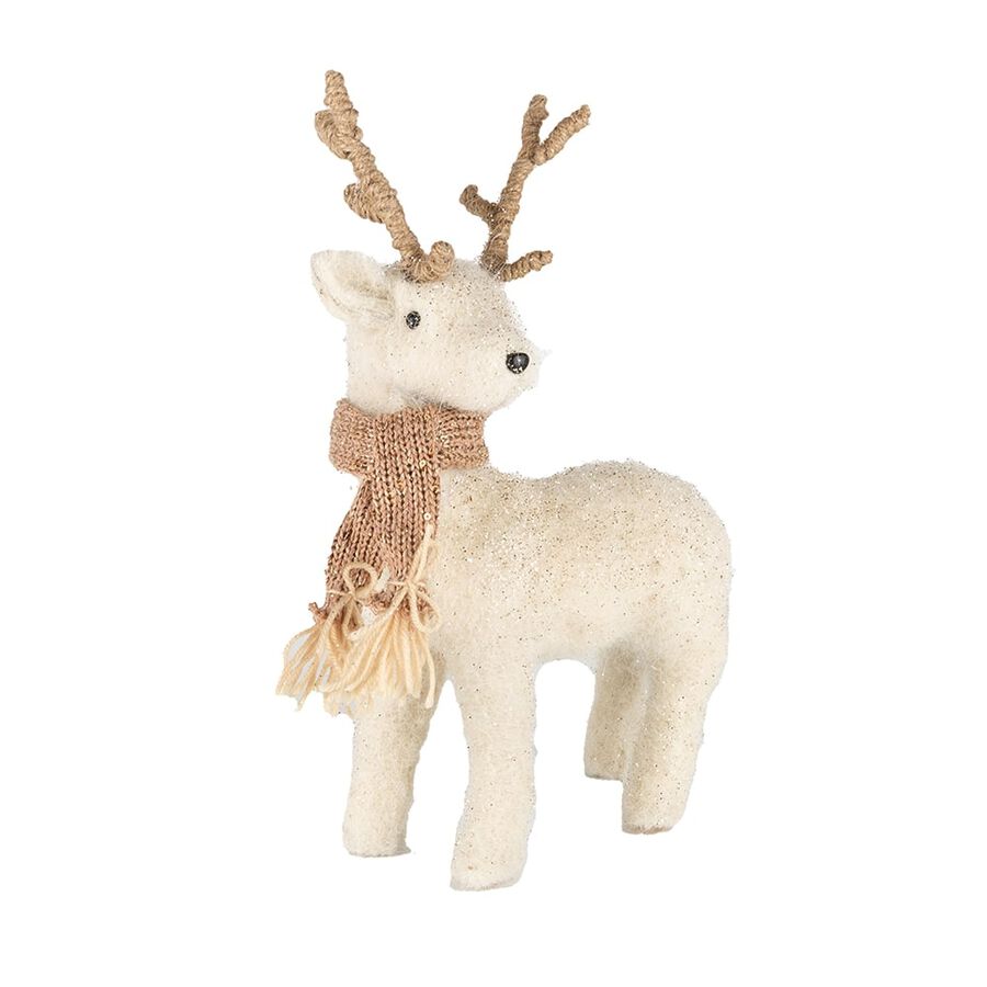 Reno de fieltro marr&oacute;n con bufanda dorada