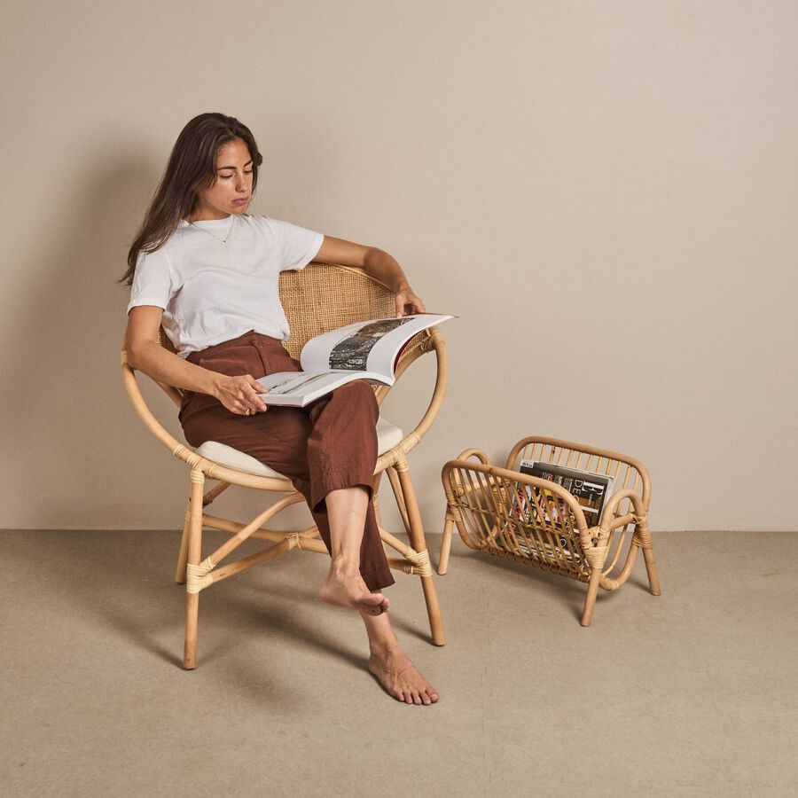 Silla de comedor de ratán beige Milos 77x70x84cm