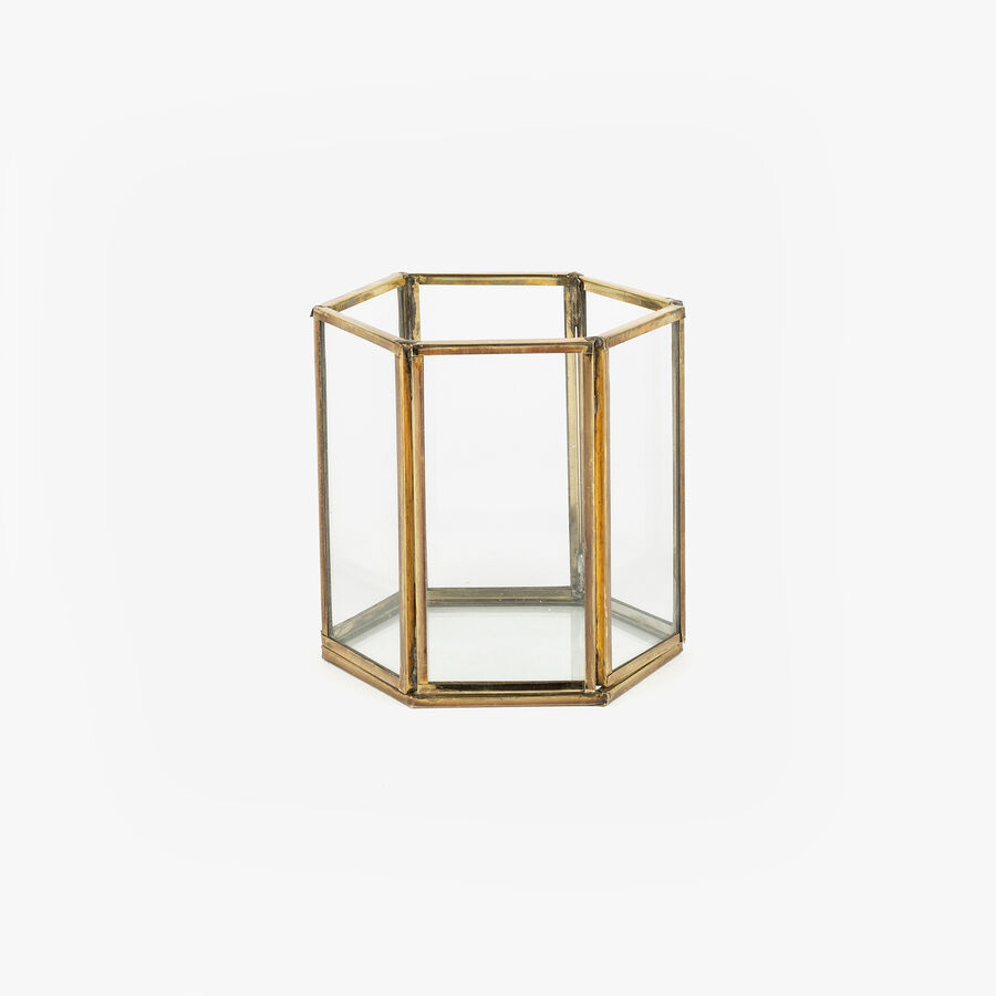 Portavelas de cristal dorado &Oslash;10x9cm