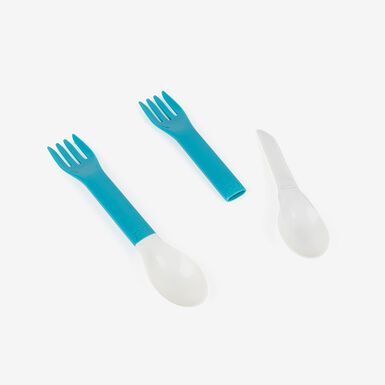 Set de 2 cubiertos 3 en 1 de plástico 19cm