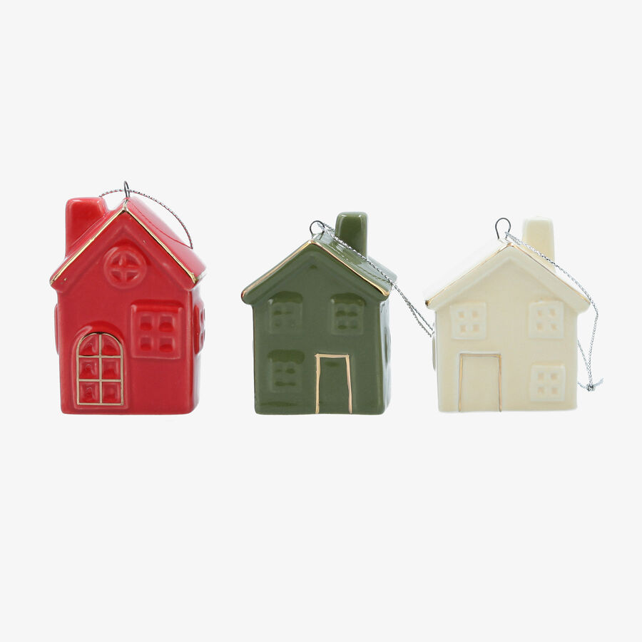 Set de 3 casitas colgantes de cer&aacute;mica 7cm