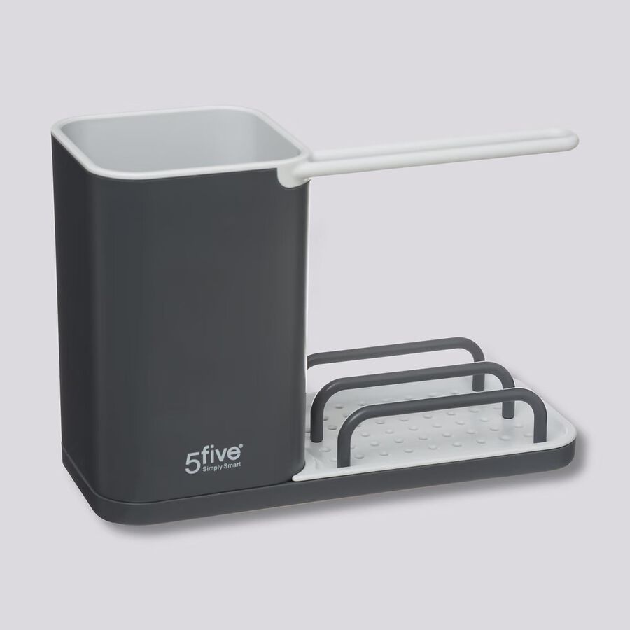 Organizador de fregadero 4 en 1 Urban de pl&aacute;stico gris 21x14,5cm