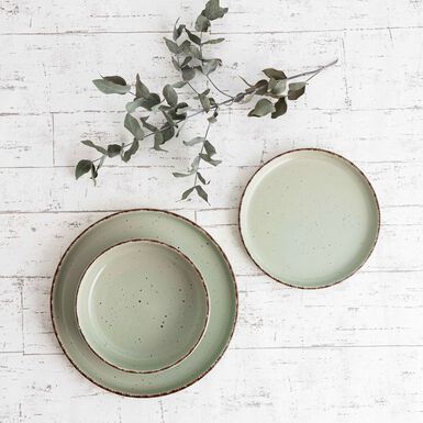 Vajilla de 12 piezas de cerámica verde Iria