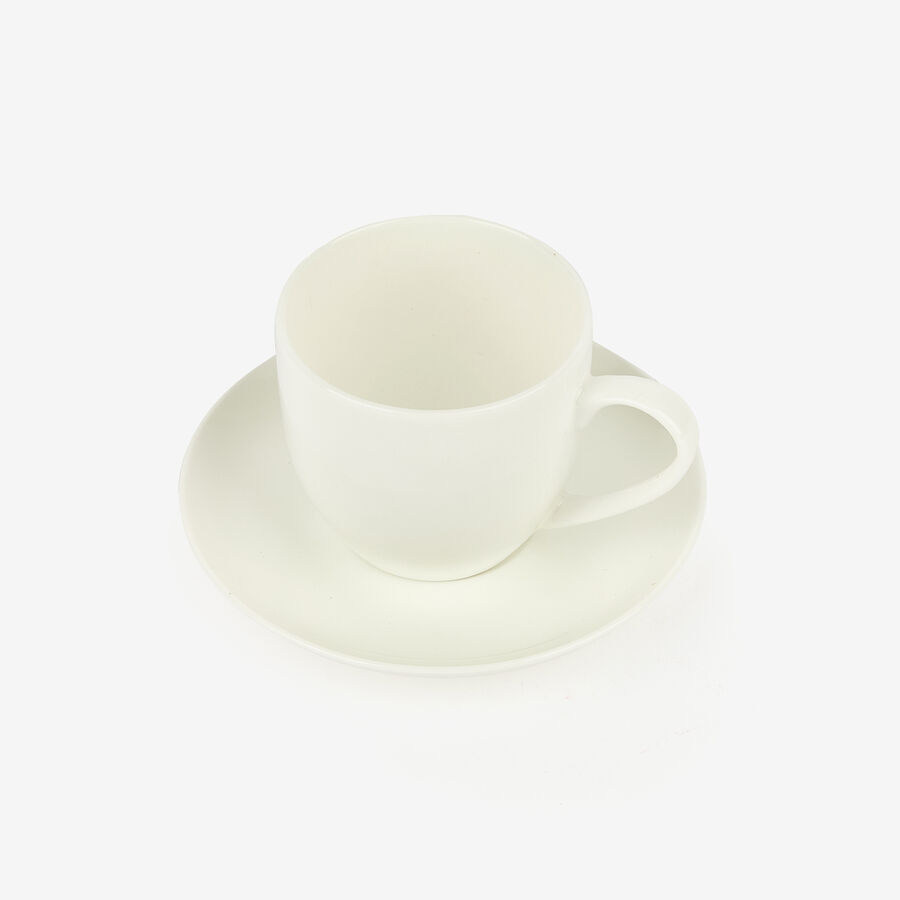 Taza de café con plato de cerámica de cerámica blanca Freila 15cl