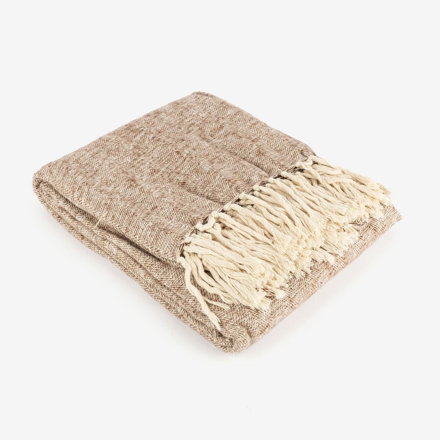 Plaid con flecos de algod&oacute;n marr&oacute;n 130x170cm
