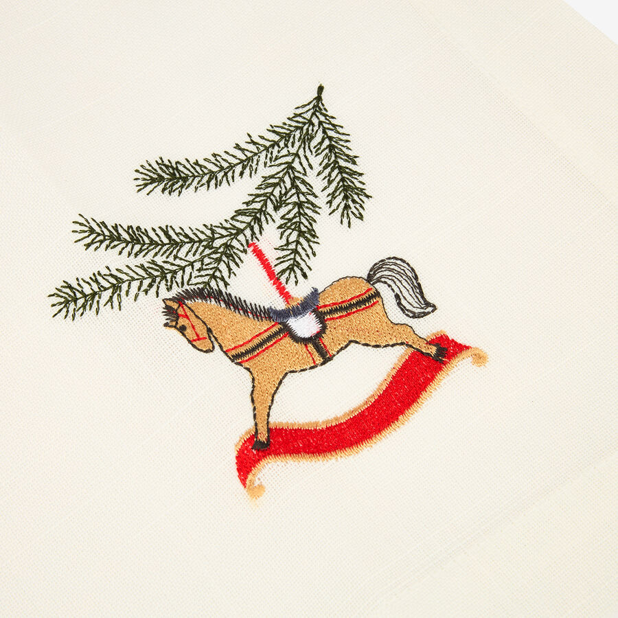 Servilleta blanca bordado Caballo balancín 45x45cm