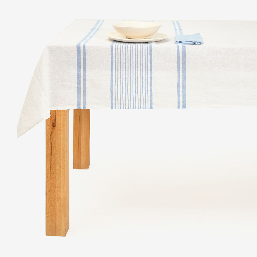 Mantel de algod&oacute;n rayas azules Sorrento 150x200cm