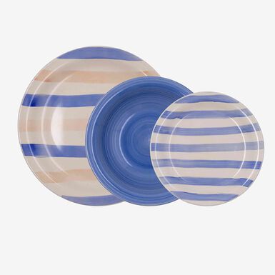 Vajilla de 18 piezas cer&aacute;mica azul y beige Aegea