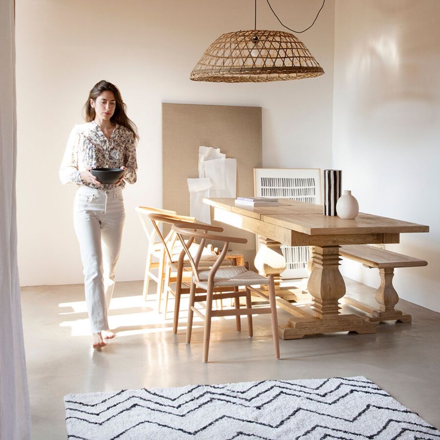 Mesa de comedor extensible de madera de olmo reciclada Toulouse 160/220x80x76cm