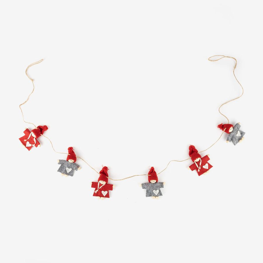 Guirnalda Muñecos fieltro rojo y gris 120cm