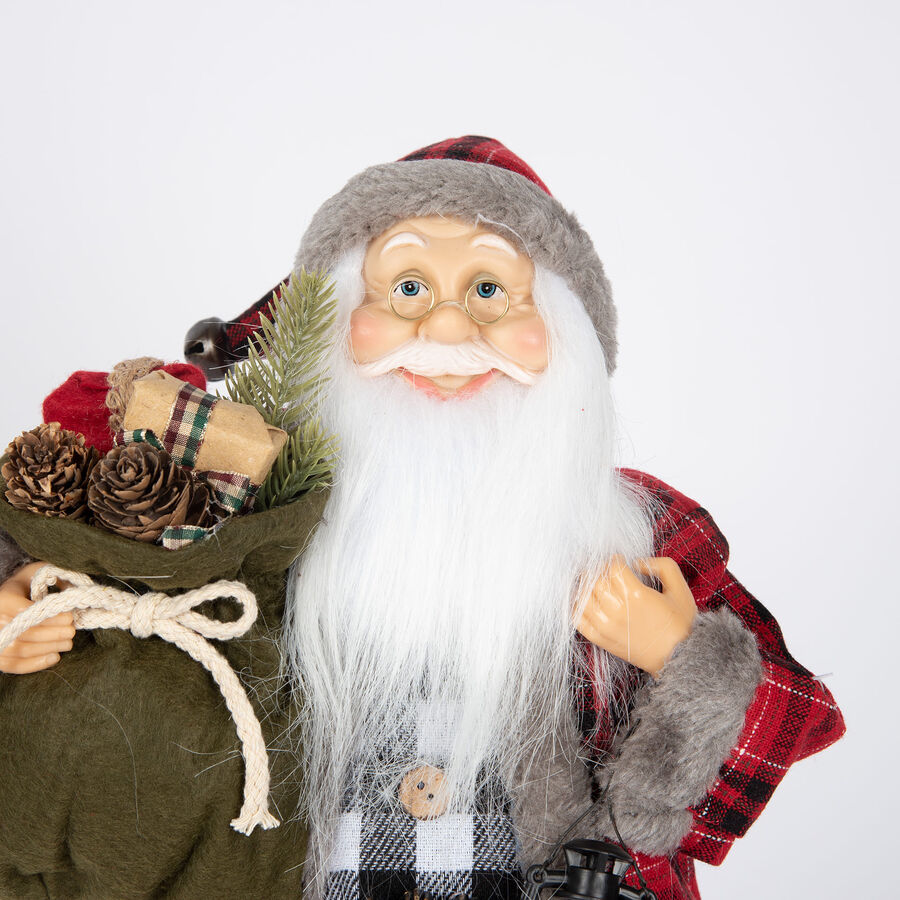 Figura decorativa de felpa Santa Claus de tartán rojo 45cm