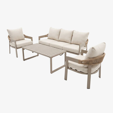 Set de jard&iacute;n de 4 piezas de aluminio y cuerda beige Portofino