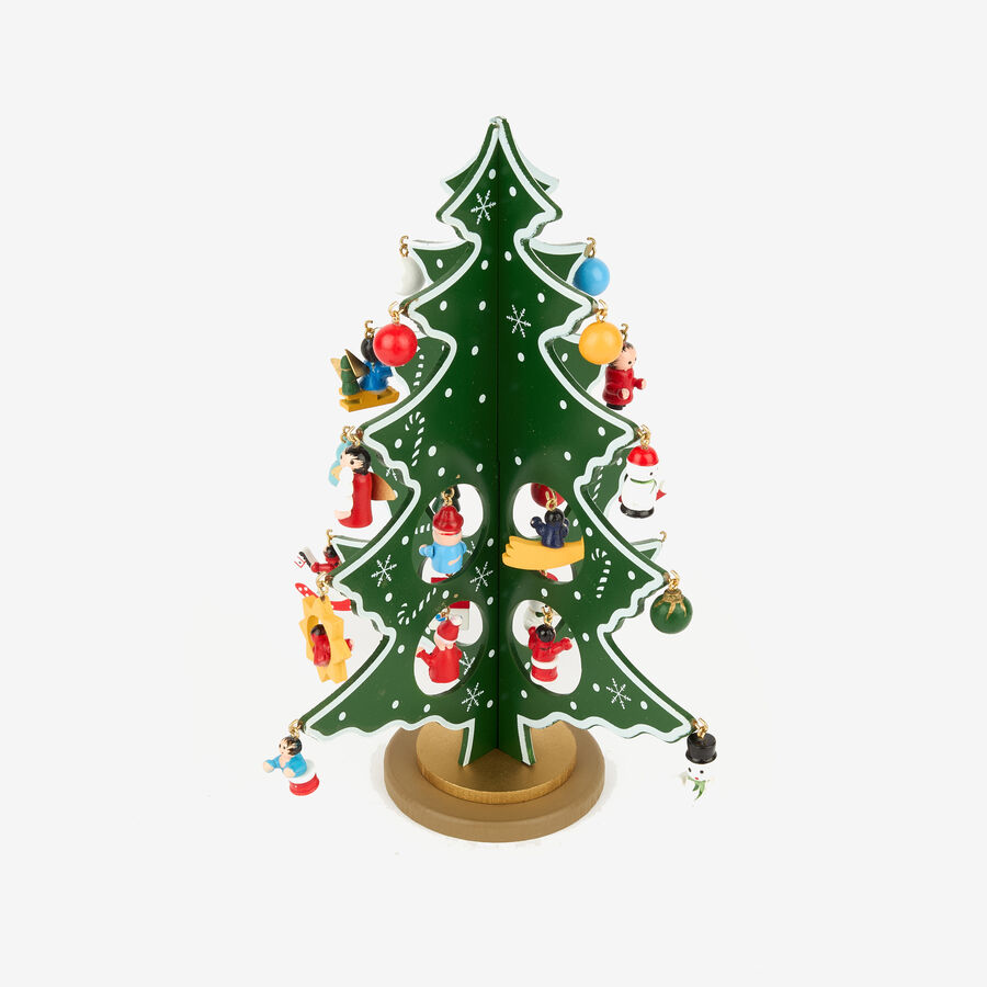 &Aacute;rbol decorativo de madera DM con accesorios para colgar 27cm