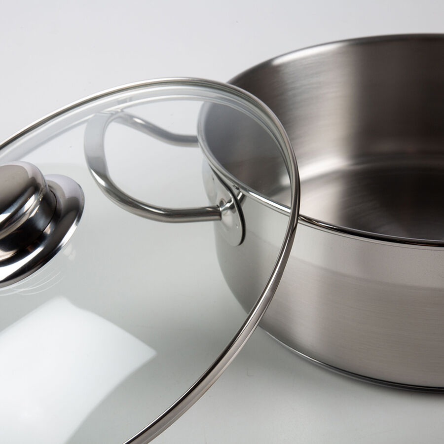 Cacerola de acero inoxidable con tapa de cristal apta para inducci&oacute;n Profesional &Oslash;22cm - BRA