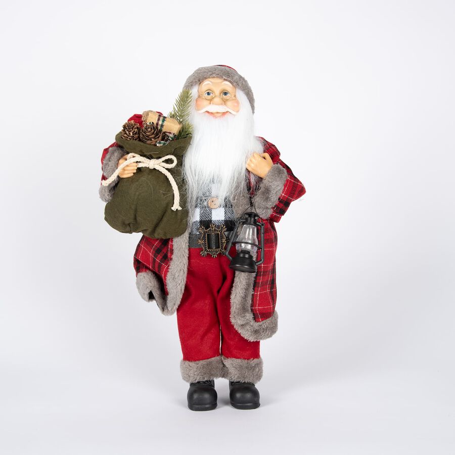Figura decorativa de felpa Santa Claus de tartán rojo 45cm