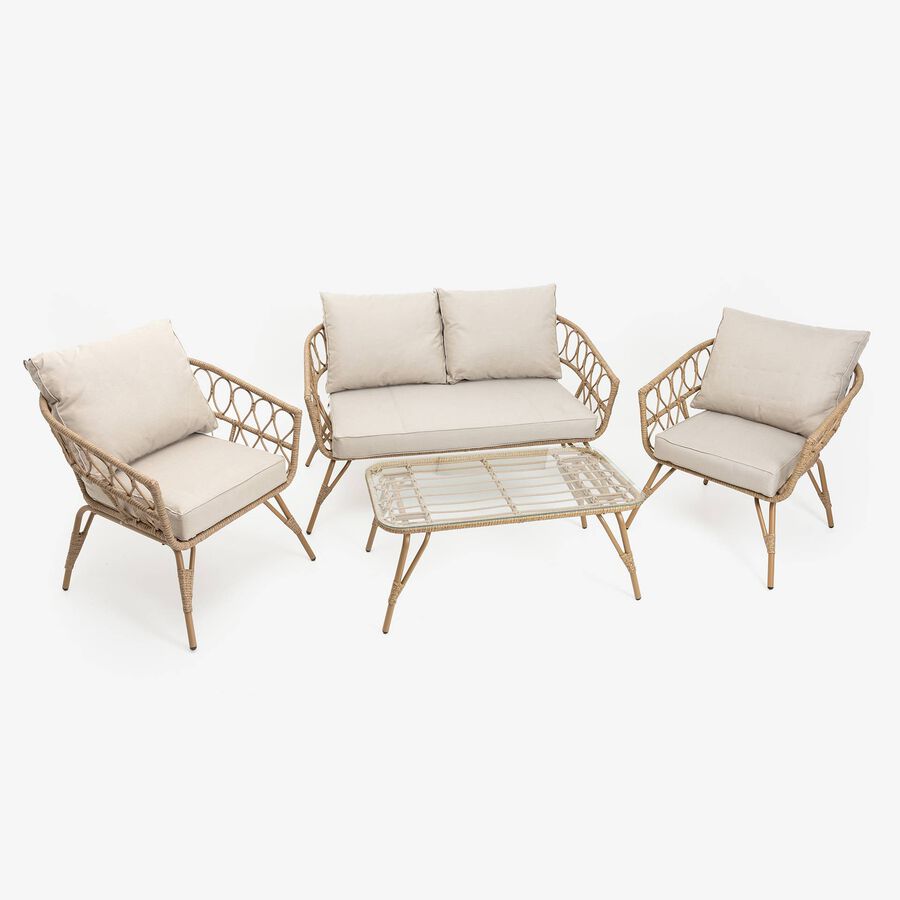 Set de jard&iacute;n 4 piezas rat&aacute;n sint&eacute;tico Creta