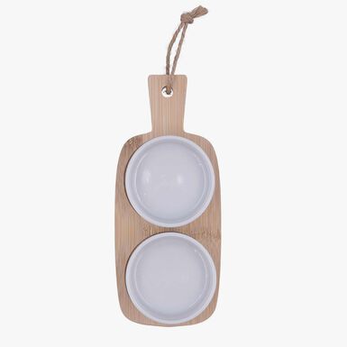 Tabla con 2 boles de ceramica redondos Tapas