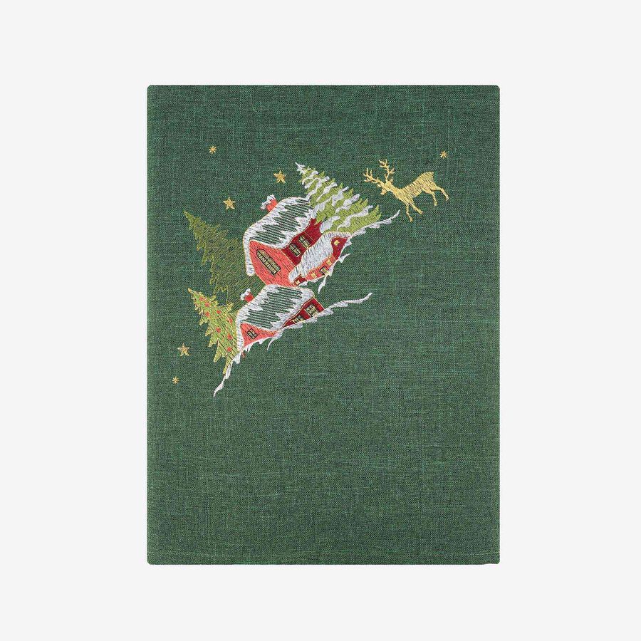 Mantel verde bordado Pueblo 150x300cm