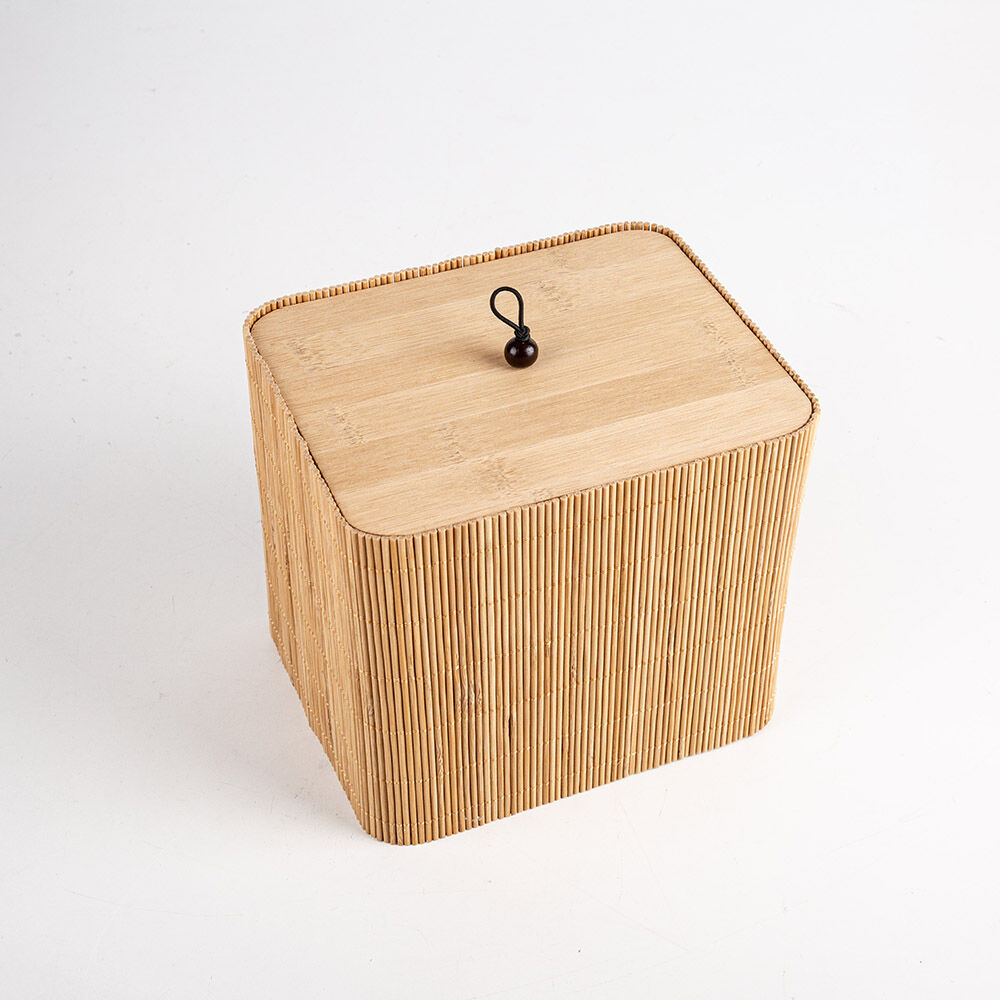 Caja De Almacenamiento Con Tapa De Bambú Homéa - 5 Litros, Gris-beige, Ideal Para Organizar Ropa, Juguetes O Cosas De Oficina