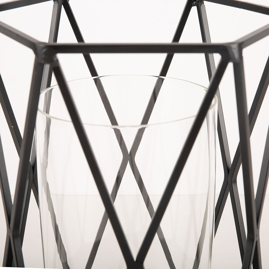 Portavelas de metal negro Kurk 20x18x26cm