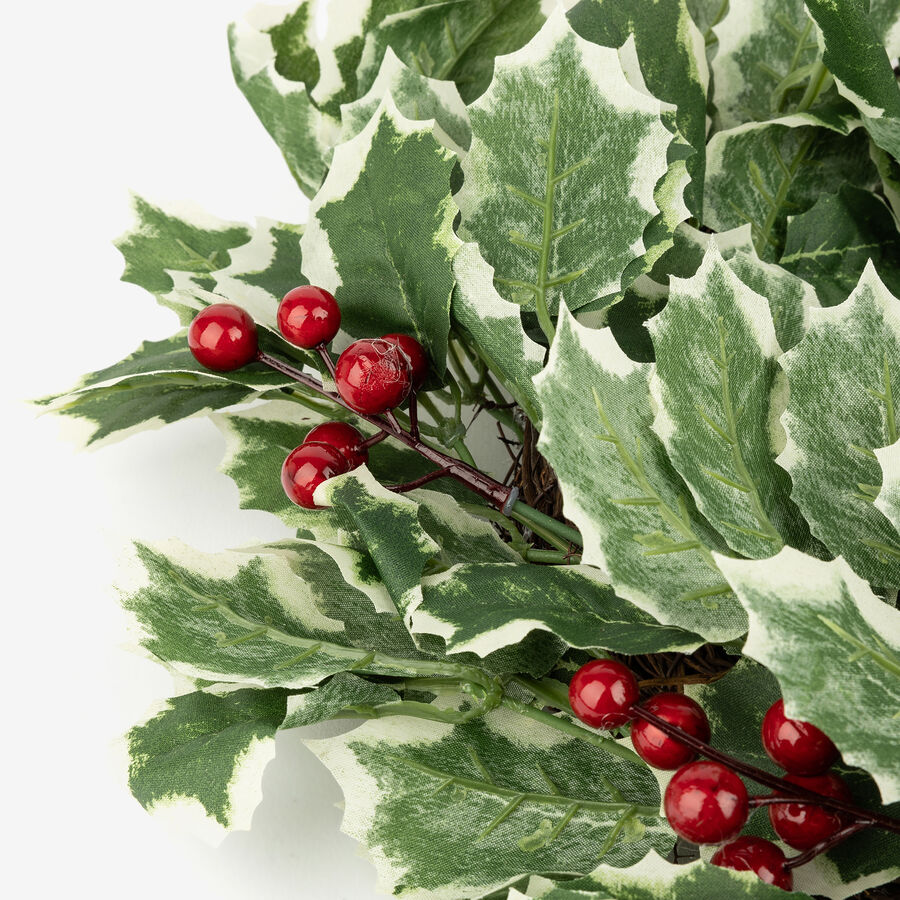 Corona decorativa de acebo y bayas rojas Ø41cm