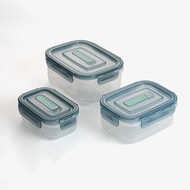 Set de 3 recipientes verde de pl&aacute;stico 